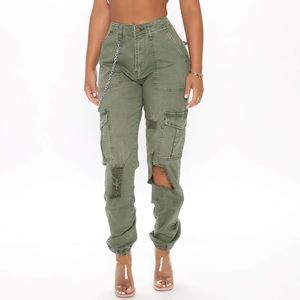 Olive Green Distressed Cargo Pants